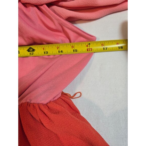 Vici Tiered Off-Shoulder Colorblock Dress Size M Pink Orange Red Polyester Spand - Picture 8 of 12